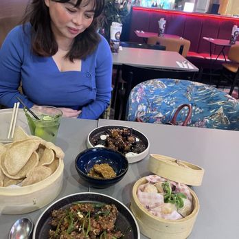 Tampopo - Sichuan pork belly, prawn dim sum (har gow), fried chicken skin crackling, prawn crackers (shrimp chips) - Asian Fusion Near Me - Manchester, ABE