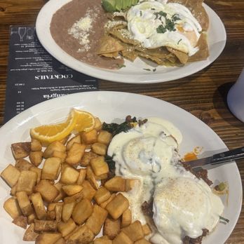The New Local - Chilaquiles verdes with over medium eggs and Mex Benedict - American Near Me - Kent, Washington The New Local - Chilaquiles verdes with over medium eggs and Mex Benedict - American Near Me - Kent, Washington