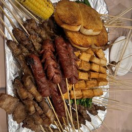 Sausage's, corn, beef, fish tofu, chives, bread