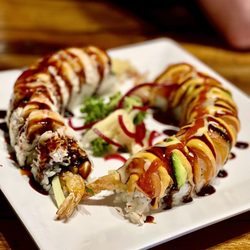 Hanasato Japanese Cuisine - Left: Boyfriend Roll  Right: Geisha  Both were delightful and filling!