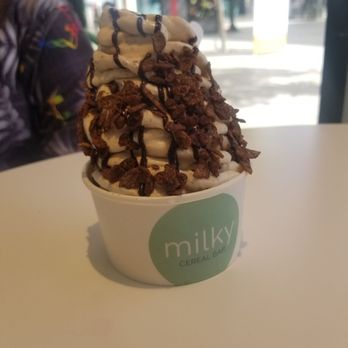 Milky Cereal Bar - Kravin' you.  Krave and cocoa pebbles.  Mixed with bananas  and topped with chocolate drizzle and cocoa pebbles. - Ice Cream & Frozen Yogurt Near Me - Kapolei, Hawaii