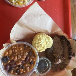 Brisket plate with corn and backed beans Brisket plate with corn and backed beans