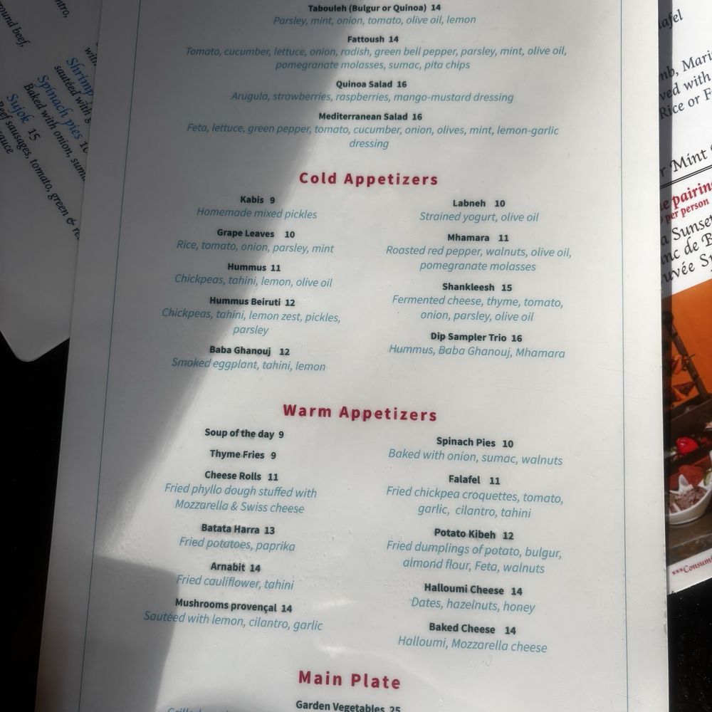 Vegetarian menu Vegetarian menu