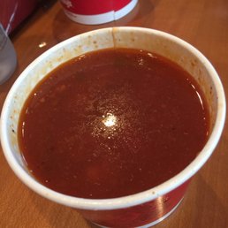 Watery chili. A sprinkling of meat in the entire cup. Watery chili. A sprinkling of meat in the entire cup.