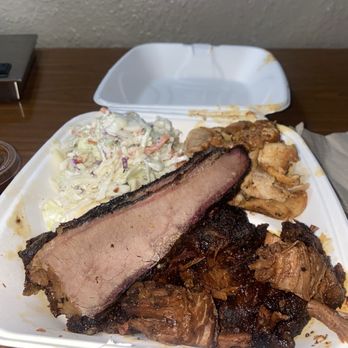 Humboldt Smokehouse - three meat plate with slaw. - Barbeque Near Me - Eureka, California