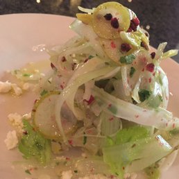 Fall menu: shaved celery, pear, and pink peppercorn salad.