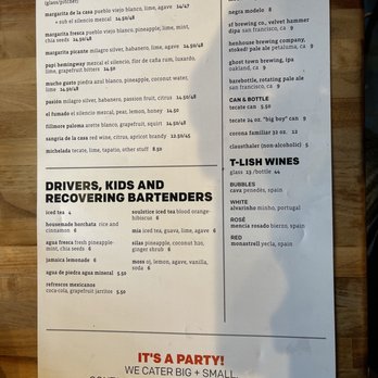 Tacolicious - Beverage menu at Tacolicious in San Francisco. - Cocktail Bars Near Me - San Francisco, California