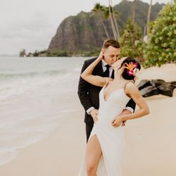 I DO Bridal Alterations - The front of the dress, customized for my top. She altered the plunge, built in a bra, and assisted with getting the fit perfect!