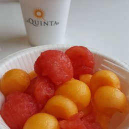 Fresh fruit and coffee at the breakfast buffet