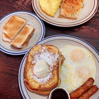 Pelton Cafe - French toast combo (front) and cheese omelette combo (back) - Breakfast & Brunch Near Me - San Leandro, California Pelton Cafe - French toast combo (front) and cheese omelette combo (back) - Breakfast & Brunch Near Me - San Leandro, California