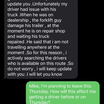 PHL Cargo Transportation - Mike informing me of the driver issues. - Vehicle Shipping Near Me - Philadelphia, Pennsylvania PHL Cargo Transportation - Mike informing me of the driver issues. - Vehicle Shipping Near Me - Philadelphia, Pennsylvania