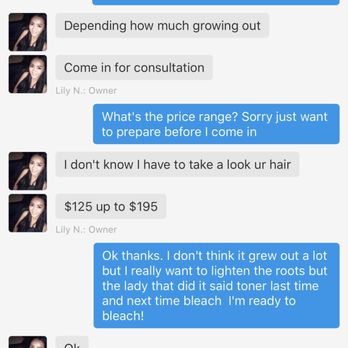 Salon 310-IIIX - This was the communication I had with Lily, which has been our form of communication since the first time I went in. - Hair Salons Near Me - Carson, California