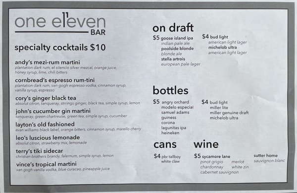 Menu photo 5 One Eleven Bar Cathedral City, CA Menu photo 5 One Eleven Bar Cathedral City, CA