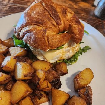 Hearth Cafe - Croissant sandwich and roasted potatoes - Breakfast & Brunch Near Me - Mansfield, Texas
