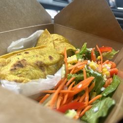 Kairibbean Island Mix - Our tasty tumeric whole wheat shrimp wrap with a side of our tropical salad.