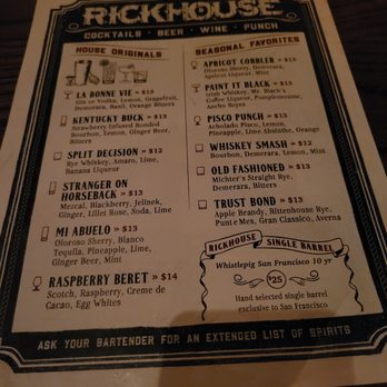 Rickhouse - Menu (Jan 2022) - Cocktail Bars Near Me - San Francisco, California Rickhouse - Menu (Jan 2022) - Cocktail Bars Near Me - San Francisco, California