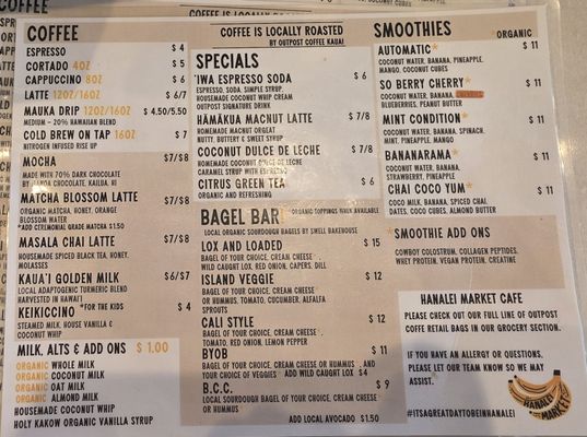 Menu photo 1 Outpost Coffee Kauai Hanalei, HI Menu photo 1 Outpost Coffee Kauai Hanalei, HI