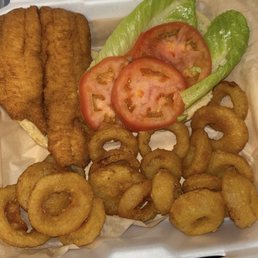 Flounder Sandwich | Onion Rings Flounder Sandwich | Onion Rings