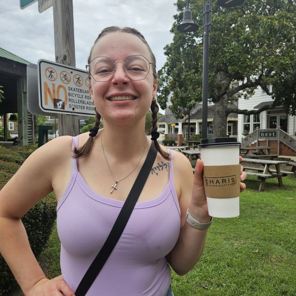 My wife enjoying her coffee!