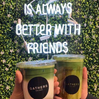 Gathers Tea Bar - Regular strawberry matcha latte (left) and large brown sugar matcha latte with boba (left) - Bubble Tea Near Me - Chicago, Illinois Gathers Tea Bar - Regular strawberry matcha latte (left) and large brown sugar matcha latte with boba (left) - Bubble Tea Near Me - Chicago, Illinois