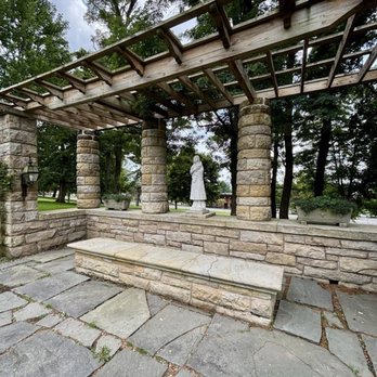 Mount Assisi Gardens - Sandstone columns and statue - Botanical Gardens Near Me - Loretto, Pennsylvania Mount Assisi Gardens - Sandstone columns and statue - Botanical Gardens Near Me - Loretto, Pennsylvania