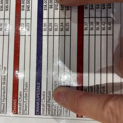 Simple Sports - Price chart at my shop.