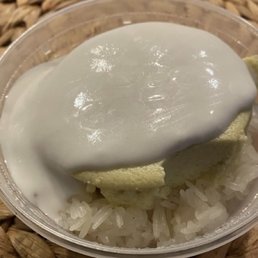 Sticky Rice, topped with durian custard and coconut sauce