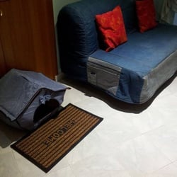Casa Miao - Dettagli della stanza utilizzata per il cat-sitting: cuccetta e divano.