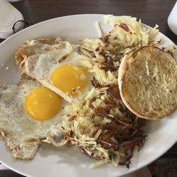 First Gold Gaming Resort - Classic breakfast special. Sunny side up eggs, hash browns and an English muffin. Including coffee, $3.99.