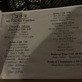352 Guest House - Rooftop drink menu - Guest Houses Near Me - San Juan, Puerto Rico