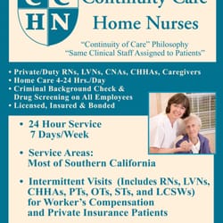 Continuity Care Home Nurses - Quality Agency providing both licensed and non-medical home care in most of Southern CA.