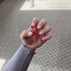 DK Nails & Spa - Coffin, french nails with red tips