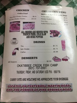 Menu photo 2 Okatibbee Creek Fish Camp Meridian, MS