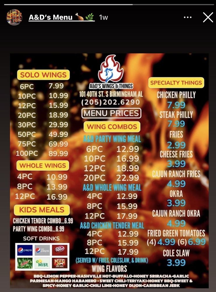 A&D’S WINGS & THINGS 101 40th St S, Birmingham, Alabama Chicken