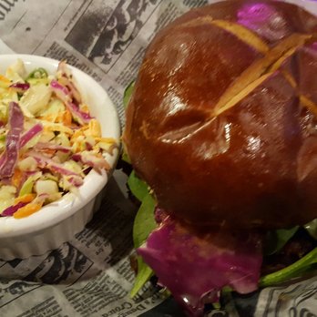 Eddie Gaedel Pub and Grill - Black bean burger with side of coleslaw - American Near Me - Elburn, Illinois Eddie Gaedel Pub and Grill - Black bean burger with side of coleslaw - American Near Me - Elburn, Illinois