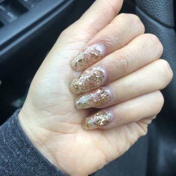 Nails Chic - Love the gold flakes in the clear nail dip color way - Nail Salons Near Me - Boca Raton, Florida