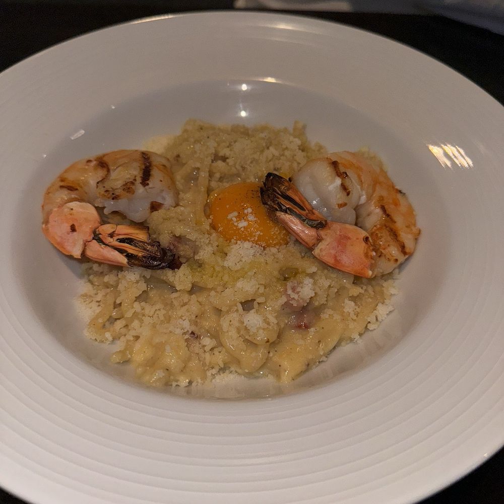 Plate - Carbonara with Prawn  Prawn were over cooked and tough - Italian Near Me - Leawood, Kansas