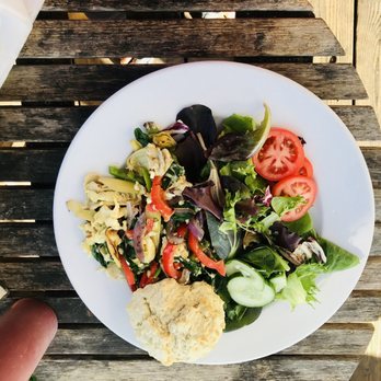 The Press - veggie scramble + mixed greens + biscuit - Breakfast & Brunch Near Me - El Granada, California The Press - veggie scramble + mixed greens + biscuit - Breakfast & Brunch Near Me - El Granada, California