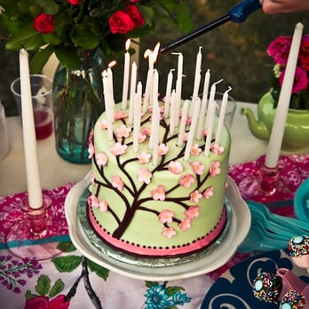 Classic Cakes - beautiful mint colored tree cake with pink flowers! - Bakeries Near Me - Carmel, Indiana