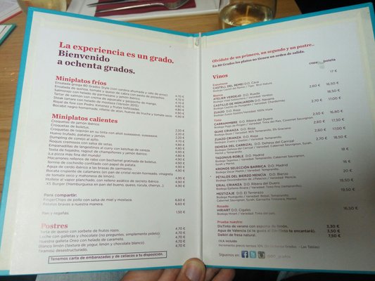 Menu photo 5 80 Grados Madrid, M Menu photo 5 80 Grados Madrid, M