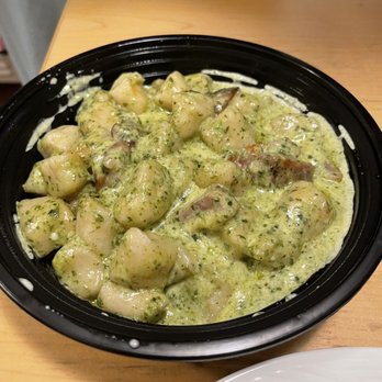 Caffe Buon Gusto - Pesto gnocchi with sausage - Italian Near Me - New York, New York Caffe Buon Gusto - Pesto gnocchi with sausage - Italian Near Me - New York, New York