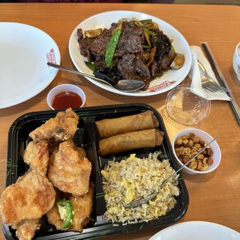 Tasty Spot Cafe - Beef with mushroom, salt and pepper pork, egg roll and egg fried rice - Chinese Near Me - Gardena, California