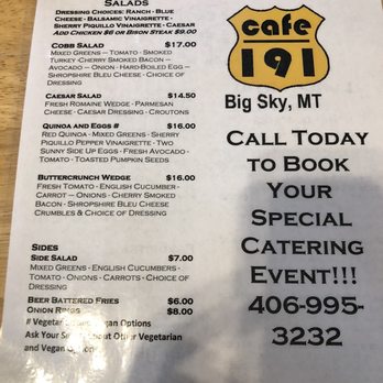 Cafe 191 - The menu - Breakfast & Brunch Near Me - Gallatin Gateway, Montana