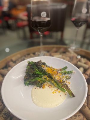Photo of Brian Carter Cellars - Woodinville, WA, US. Charred broccolini - by Chef Nicholas Ames. Available in our Woodinville location