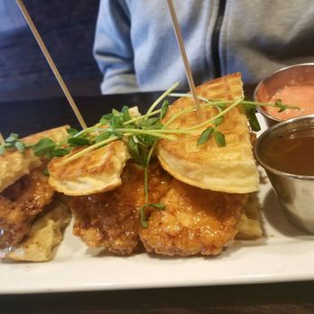 Midland Brew House - Chicken and Waffle Sliders...Great Presentation! - Sports Bars Near Me - Saddle Brook, New Jersey Midland Brew House - Chicken and Waffle Sliders...Great Presentation! - Sports Bars Near Me - Saddle Brook, New Jersey
