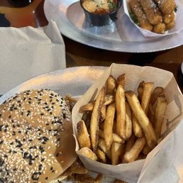 Belly burger & fries and mozzarella sticks