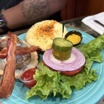The Bubble Room - Bubble burger $17.95 + add cheese $1.50 + $3 bacon - no sides!! Sheesh 1/26 - Desserts Near Me - Captiva, Florida