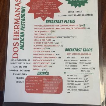Dos Hermanas - Menu - Mexican Near Me - San Antonio, Texas