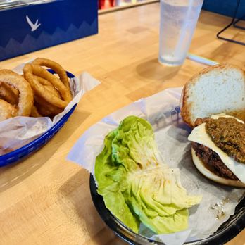 The Burger Stand - Awesome black bean burger ($11) with onion rings ($10 as of 08/2026). The roasted poblano salsa is spicy, but great. - Burgers Near Me - Lawrence, Kansas The Burger Stand - Awesome black bean burger ($11) with onion rings ($10 as of 08/2026). The roasted poblano salsa is spicy, but great. - Burgers Near Me - Lawrence, Kansas