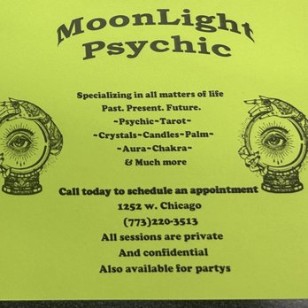 Moonlight Psychic - It's a flyer explaining some services moonlight psychic offers - Spiritual Shop Near Me - Chicago, Illinois